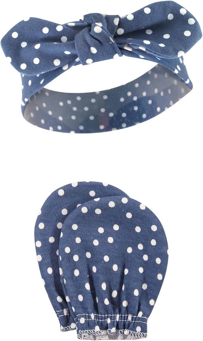 Hudson Baby baby-girls Cotton Headband and Scratch Mitten Set