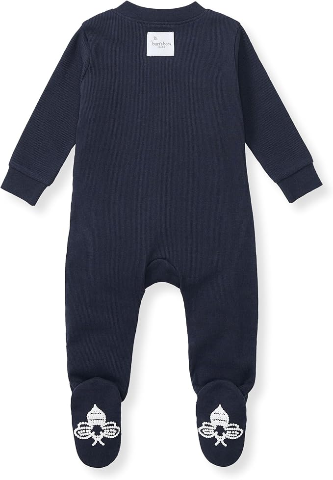 Burt's Bees Baby Boys Sleep and Play PJs, 100% Organic Cotton One-Piece Zip Front Romper Jumpsuit Pajamas