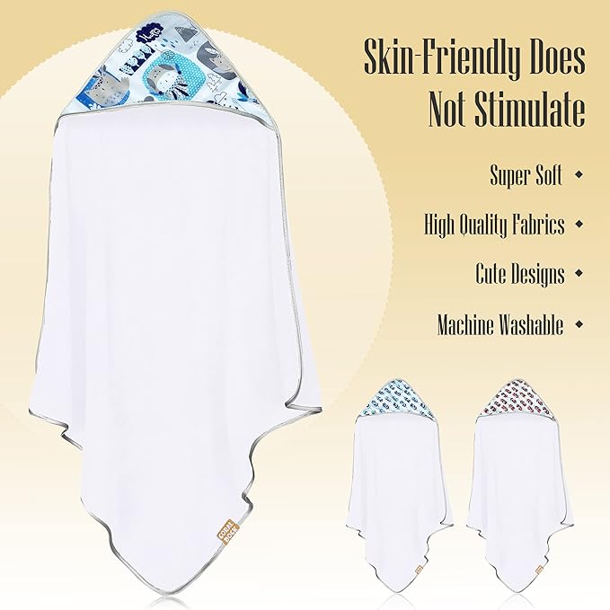 CORAL DOCK 3 Pack Baby Hooded Bath Towel Sets, Ultra Absorbent Baby Essentials Item for Newborn Boy Girl, Baby Bath Shower Towel Gifts for Infant and Toddler - Neutral Feather Jungle