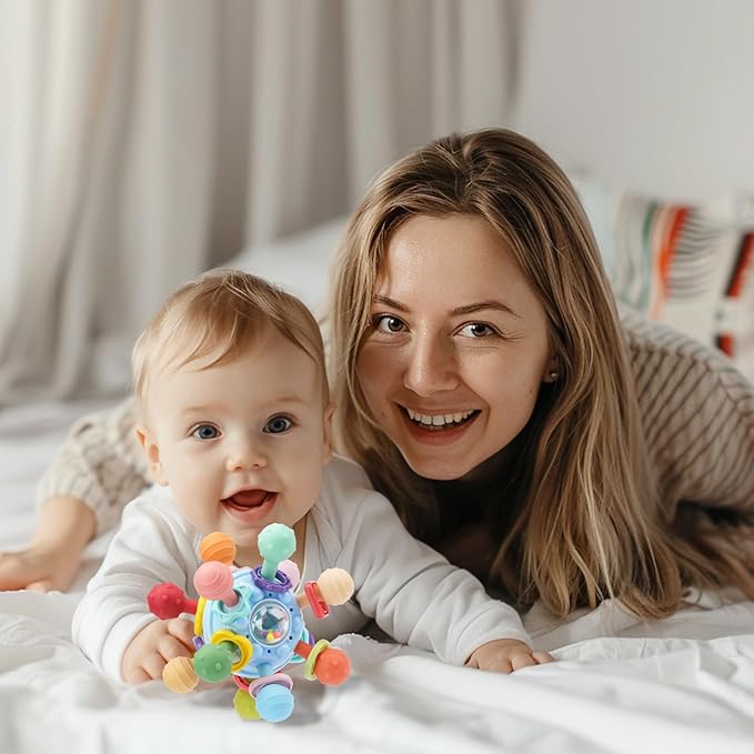 Baby Teething Toys, Baby Teethers Montessori Sensory Toys for 0-6 6-12 Months, Gifts for 1 Year Old Boys Girls Infant Newborn 0 3 6 9 12 18 Months Toys, Blue