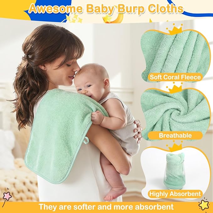 12 Pcs Baby Towel Set, Soft Baby Bath Towels and Washcloths Set, 2 Pcs Hooded Baby Towel, 2 Pcs Baby Burp Cloths and 8 Pcs Baby Washcloths for Infants, Toddlers and Kids (Dinosaurs & Elephants)