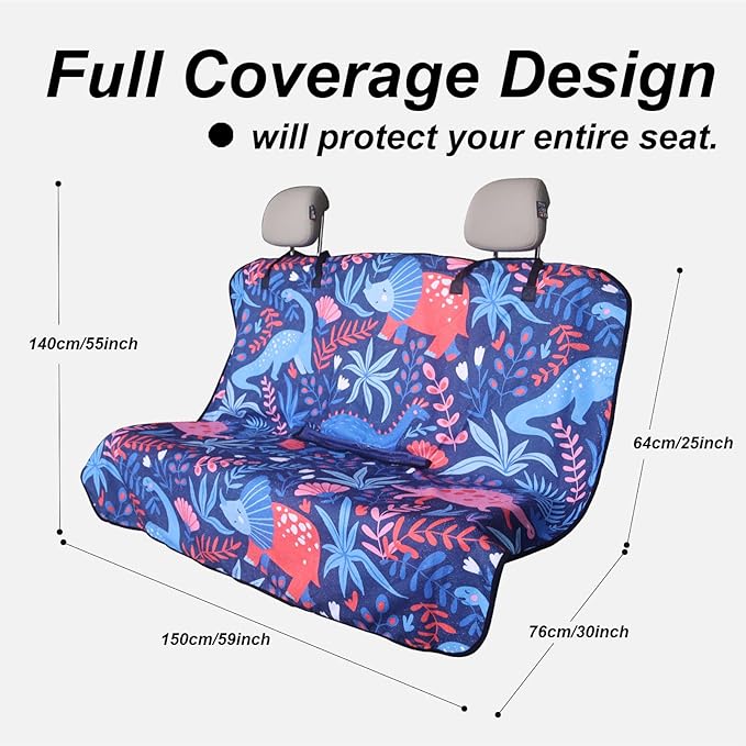 Back Seat Cover Protector for Dogs and Kids, Universal Waterproof Towel Rear Bench Seat Cover for Car, Truck, Van & SUV, Machine-Washable Backseat Car Covers (Dinosaur, 1pcs Rear Seat)