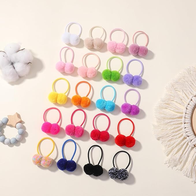 choicbaby Baby Girls Hair Accessories - Small Fluffy Pom Pom Ball Elastic Ponytail Holders and Rubber Bands for Toddlers and Infants (40Pcs)