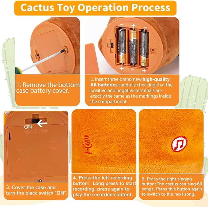 Dancing Talking Cactus Toy, Baby Singing Recording Mimicking Cactus Toy, Repeats What You Say, Musical Interactive Infant Toddler Toys for 1 Year Old Boys Girls
