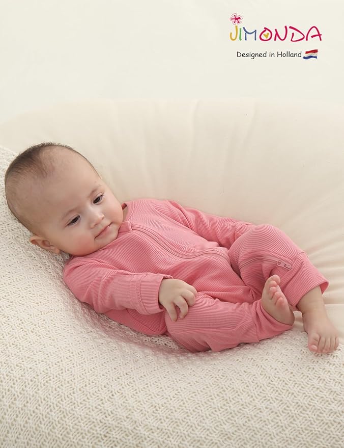 Jimonda Ribbed Rayon From Bamboo Baby Boys/Girls Sleepers, 2-Way Zipper Long Sleeve Footless Pajamas With Mittens Soft Pjs