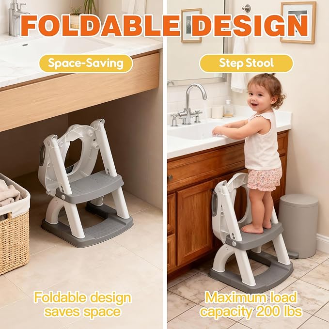 Potty Training Seat ，SKYROKU Potty Training Toilet with Step Stool Ladder, for Kids Boys Girls Toddlers - Comfortable Safe Potty Seat with Anti-Slip Pads Ladder (8899Music-Black)