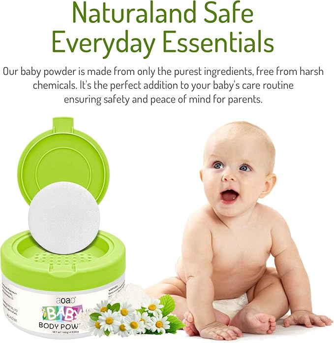 Plant-Based Baby Powder with Puff, Talc-Free Cornstarch Blend with Protect Zinc Oxide & Soothe Aloe, Help Prevent Diaper Rash, Gentle Absorption for Diaper Area, Sensitive Skin & Chafe Protection, 5oz