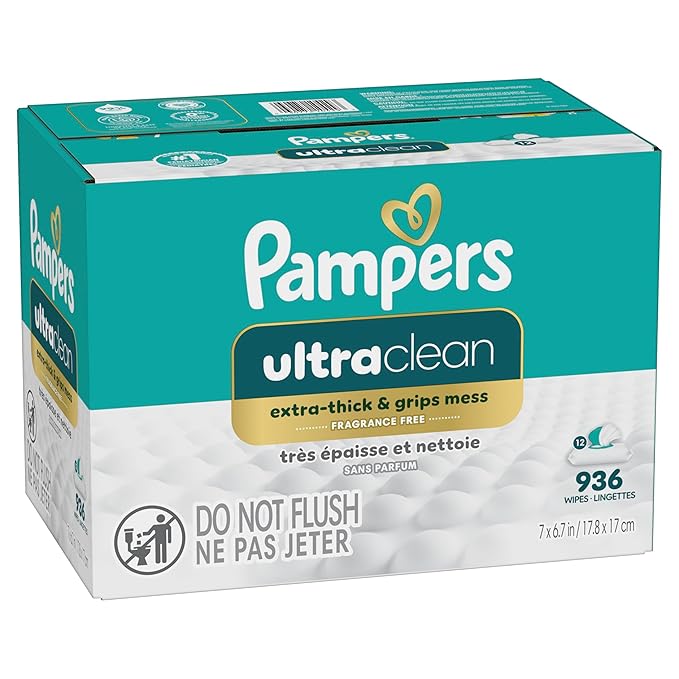 Pampers Ultra Clean Baby Wipes (Previously 'Free & Gentle'), 99% Water, Hypoallergenic, Unscented, 100% Plant Based, Plastic-Free, 936 Baby Wipes Total (12X Flip-Top Packs) [Packaging May Vary]