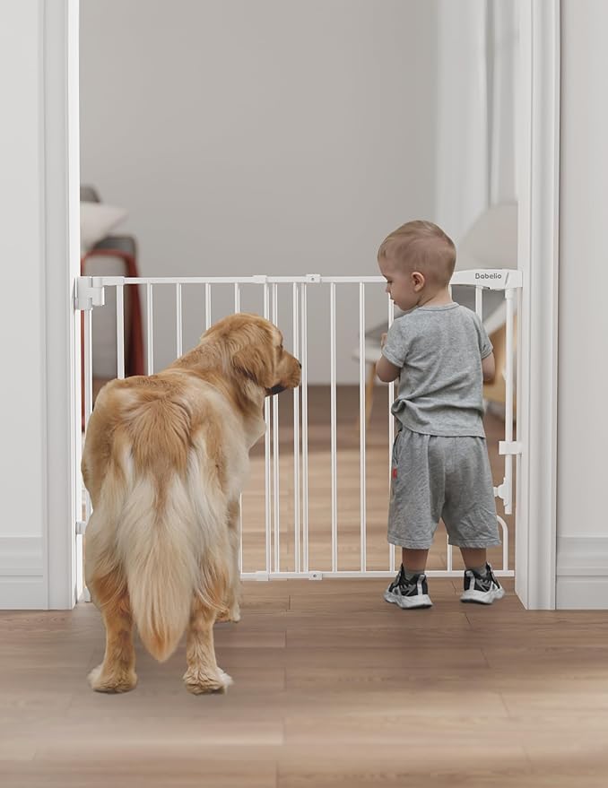 Babelio Removable & No Bottom Bar Baby Gate, 35.5-55" Extra Wide Hardware Mounted (Drill Needed)| Wide Walk-Thru| Auto-Close Safety Dog/Pet Gate for Stairs & Doorways (White, 35.5-55" W, 30" H)