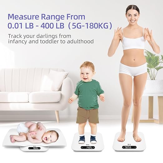 Baby Weight Scale, Infant Scale with Detachable Tray, Pet Scale for Cat Dog, Multiple Weighing Scale for Toddler, Children, Pet and Adult Auto-Rotation LED Screen, Up to 400lb/180kg