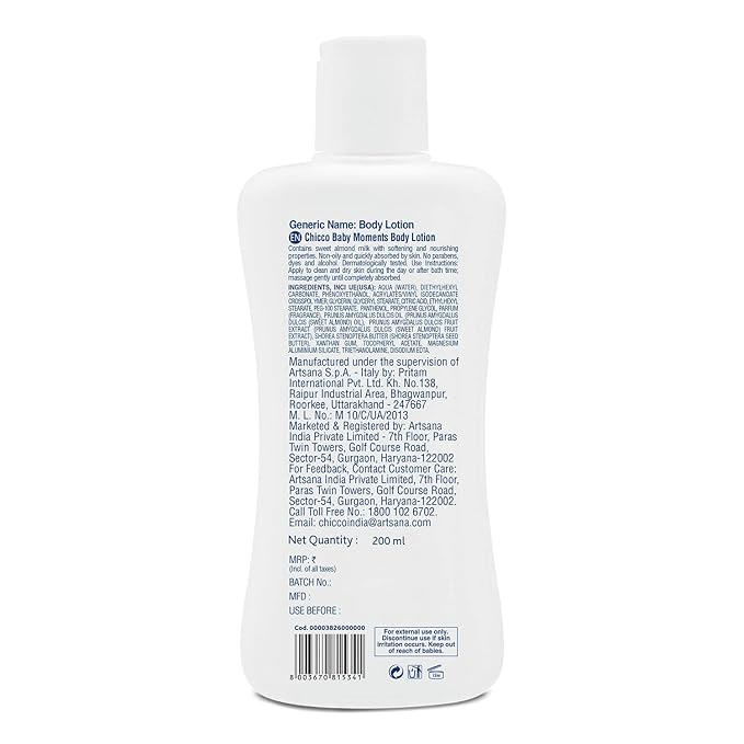 Chicco Baby Moment Body Lotion Size 200 Ml.