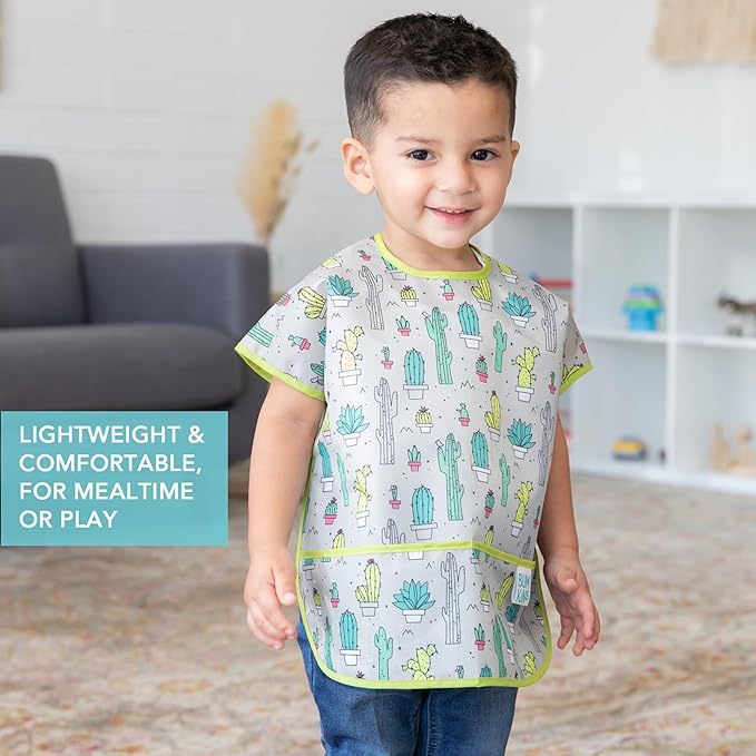 Bumkins Bibs, Baby and Toddler Bibs, Bibs for Girls and Boys, Large for 1-3 Years, Short Sleeve Bib for Kids, Mess Proof Lightweight Waterproof Fabric Bib