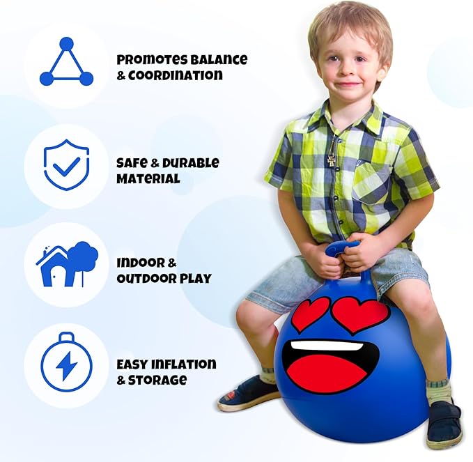 Upper Rider 6 Pcs Hopper Ball for Kids 3-8, 18 Inch Bouncy Ball with Handle, Inflatable Hippity Hop Bounce Jumping Hopping Toys for Toddlers Boys Girls Gifts, Pink Blue Red Purple Green Yellow