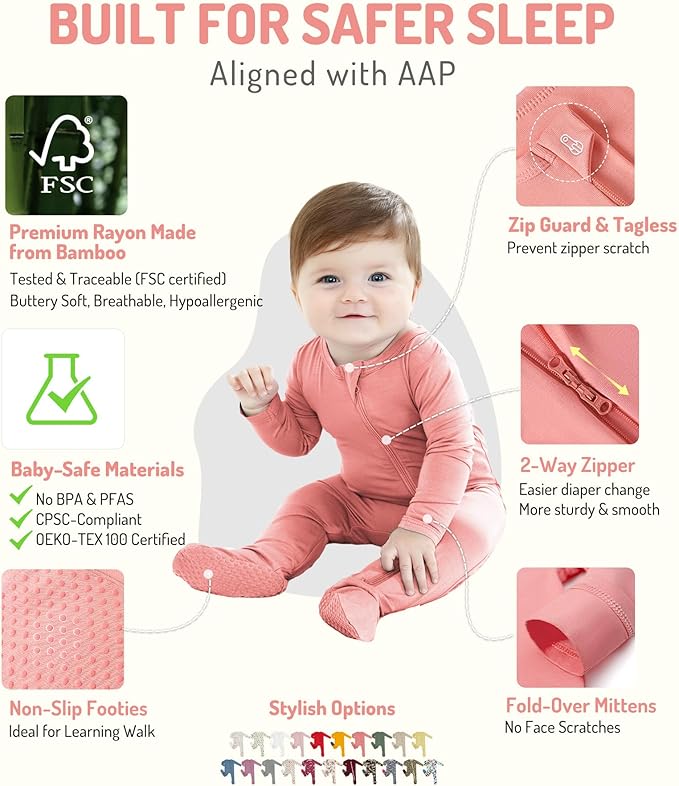 HAPIU Rayon from Bamboo Baby Footed Pajamas, 2 Way Premium Zipper, Footie for Baby Boy Girls, Newborn-24 Months