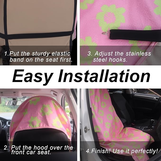 Sweat Towel Car Seat Cover Protector Front Seats for Gym Workout, Running, Swimming, Beach and Hiking, Waterproof Universal Seat Cover for Car, Truck, Van & SUV (Pink Flower, 1pcs Front Seat)