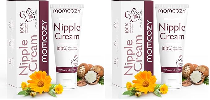Momcozy Nipple Cream Safe for Breastfeeding, Plant-Based Ingredients, Lanolin-Free Nipple Balm, Soothing Cream, Breastfeeding Essentials for Nursing & Pumping Moms, 1.41 oz (Pack of 2)