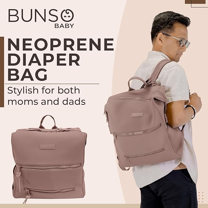 Neoprene Diaper Bag, Minimalist Backpack Diaper Bag with Pouch, Changing Pad, and Stroller Straps, Water Resistant and Lightweight Baby Girl Diaper Bag, Diaper Bag Backpack, Mauve