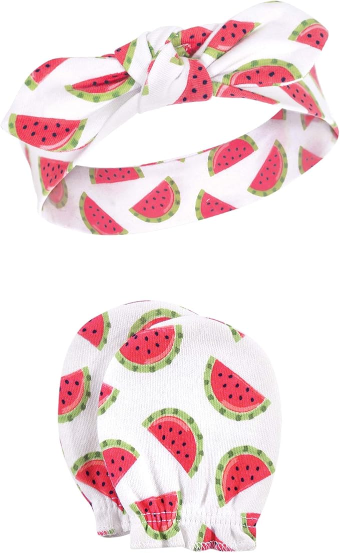 Hudson Baby baby-girls Cotton Headband and Scratch Mitten Set