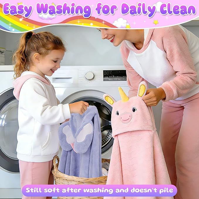 8 Pcs Toddler Bath Towel Set, 2 Pcs Toddler Towels with Hood, Large 55" x 27.5" Toddler Towels & 6 Pcs Baby Washcloths for Boy Girl, Soft Absorbent Gift for Baby, Infant, Newborn Essential