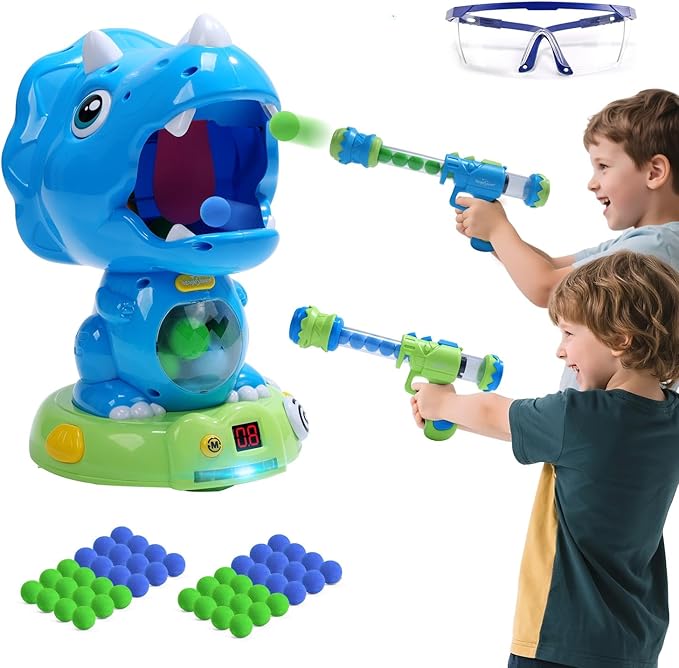 EagleStone Moveable Dinosaur Shooting Toys Triceratops Action,Kids Shooting Games with LCD Score Record&LED, Enhancing Hand-Eye Coordination Toys for Boys and Girls