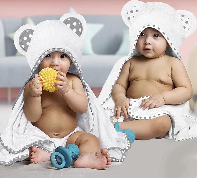 Set of 2 Hooded Baby Towels – White – Luxurious, Large and Super Absorbent – 30 x 30 Inch – Soft and Suitable for Infants, Toddlers and Kids – 400 GSM