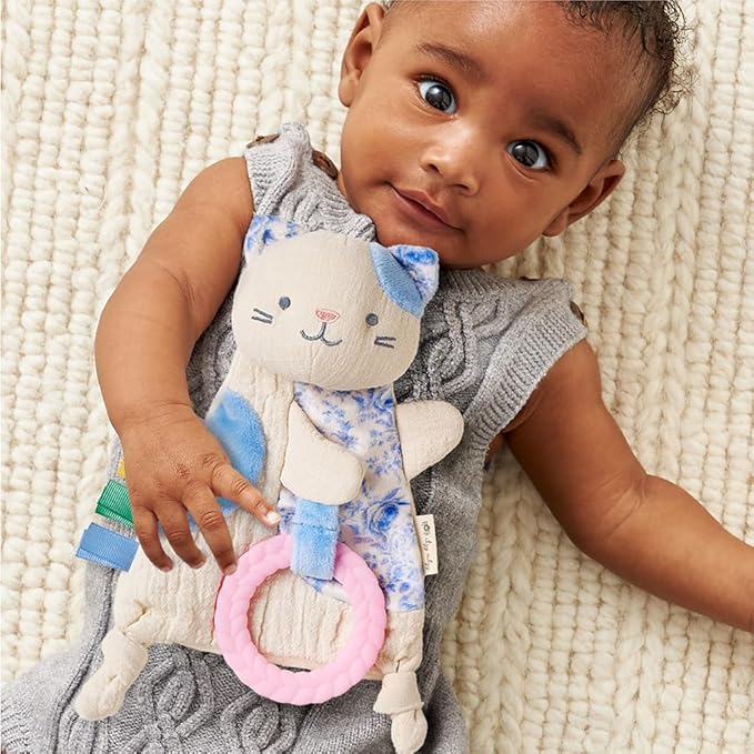 Itzy Ritzy - Bitzy Crinkle Sensory Toy for Babies & Toddlers — Features Crinkle Sound, Soft Braided Teething Toy Ring & Textured Ribbons — Gender Neutral Baby Item for Ages 0 Months & Up, Kitty