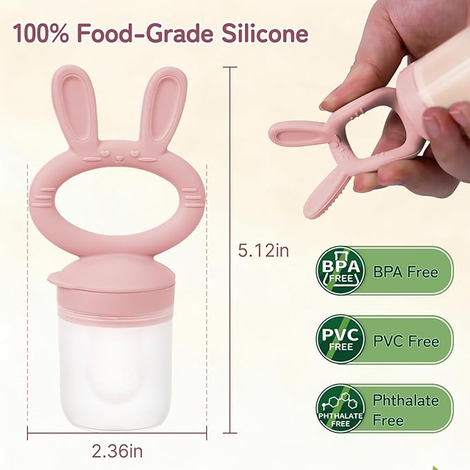 Baby Solids/Frozen Fruit Feeder Pacifier, Infant Teether Toy 4M+, BPA-Free Silicone Pouch & Nipple, Safely Introduce Solids, Teething Relief, 2-Pack (Rabbit - Pink Purple, S/M/L)