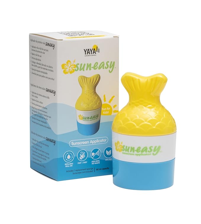 Sun-Easy Sunscreen Applicator, Refillable Roll-On with Sponge for Kids and Babies, Fun, Fast and Mess-Free application, Holds 80 ml, Fish/Blue Cap