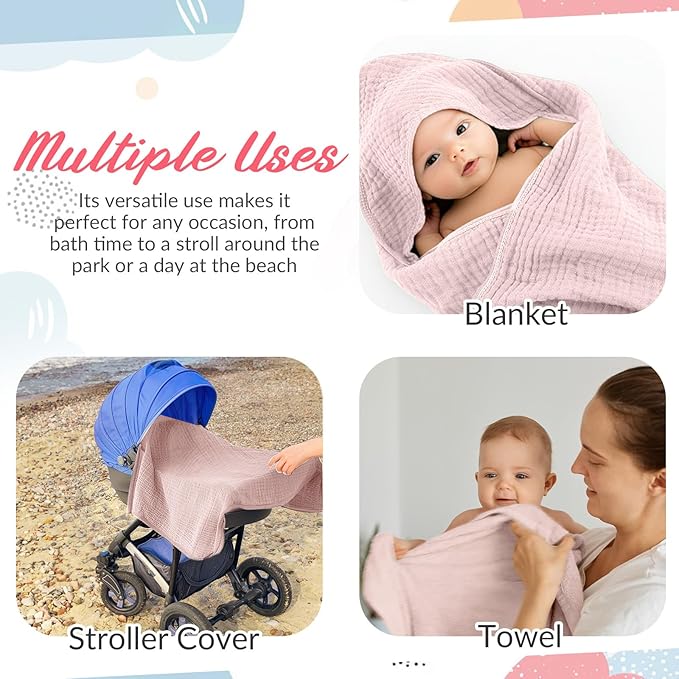 6 Pcs Muslin Hooded Bath Towels Washcloths and Bibs Set, Muslin Cotton Baby Towels Absorbent Hooded Blanket Towel Infant Bibs for Boys Girls Newborn Infant Essentials(Light Green,Light Gray)