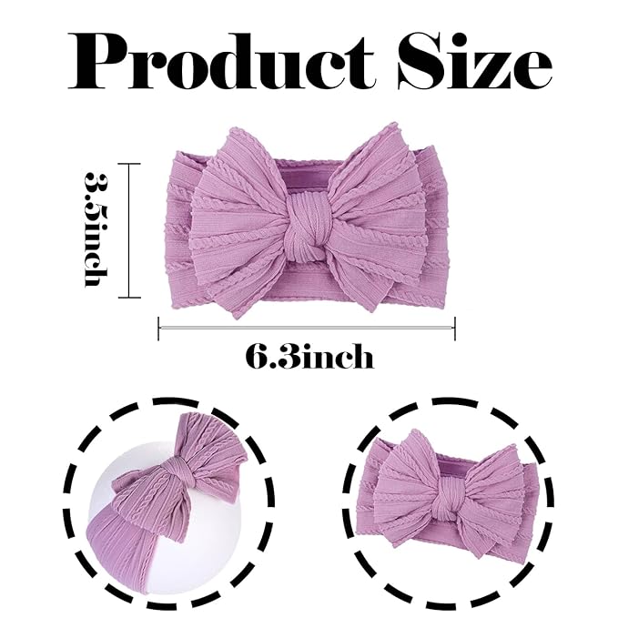 Baby Bows Headbands Soft Nylon Handmade Hair Accessories for Newborn Infant Toddler Kids (6 Mixed Purple, Large)