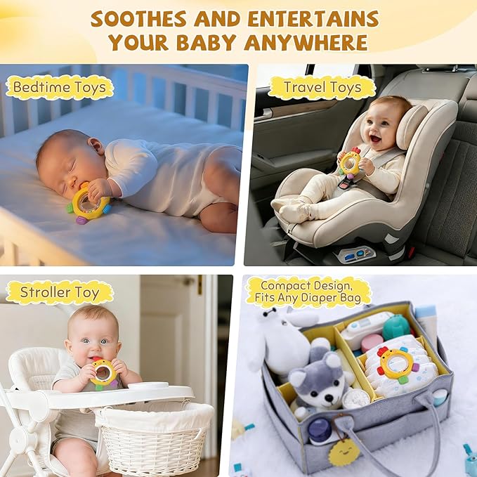 Baby Teething Toy for Babies Over 3 Months, BPA-Free Silicone Teether, Teething Relief & Fun Play with Rattle, Perfect Baby Easter Basket Stuffers & Baby Toys