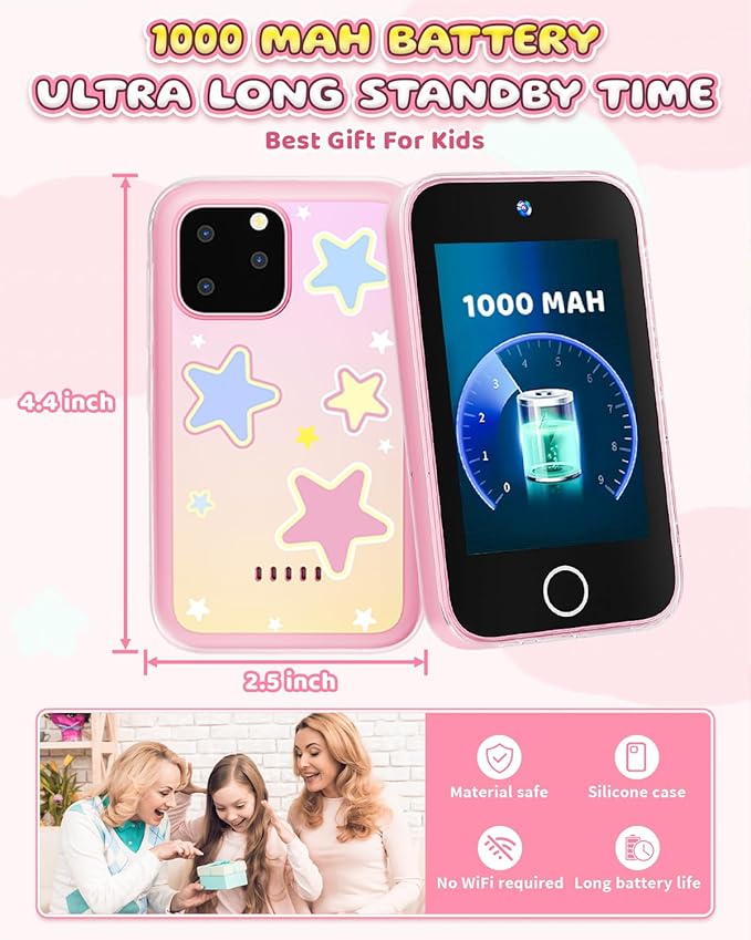 Kids Smart Phone for Girls, Upgraded 3.5'' Touchscreen Phone for Kids Age 3-8, Christmas Birthday Gifts, Dual Camera Music Player Puzzle Games, Learning Toy for 3 4 5 6 7 8 Year Old Girls
