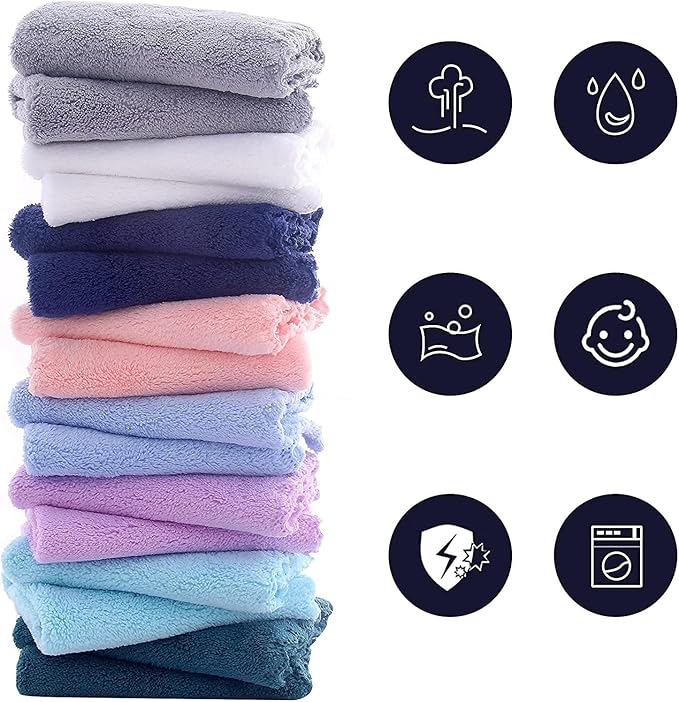 16 Pack Baby Washcloths burp cloths - 20" x 10" - Luxury Multicolor Coral Fleece - Extra Absorbent and Soft Wash Clothes for Newborns, Infants and Toddlers - Suitable for Sensitive Skin and New Born