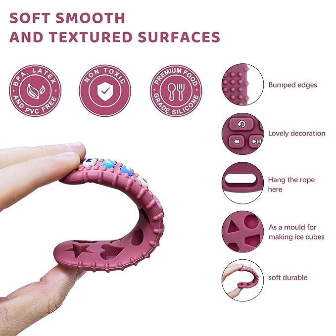 SOLIFEGOBLE 2 Pack Baby Teether Toys,Silicone Remote Teether for Babies,Baby TV Remote Toys,Infant Chew Toys for Babies Chew Toys (Black + Pink)