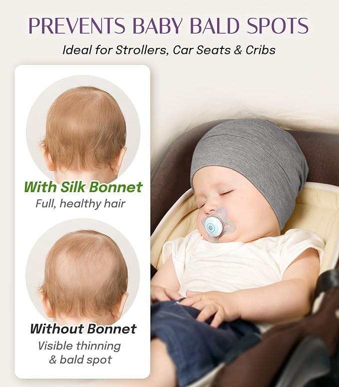 OLESILK Silk Baby Bonnet for 0-6 Months - 100% Mulberry Silk Toddler Hair Bonnet, Adjustable Night Cap for Sleeping
