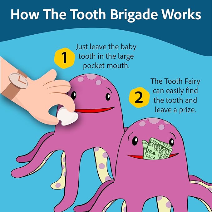 Bubbles Octopus Tooth Fairy Pillow and Book Bundle | 8" Plush with Pocket for Lost Teeth & Hardcover Storybook w/Tracker, Q&A for Boys Girls Children of All Ages