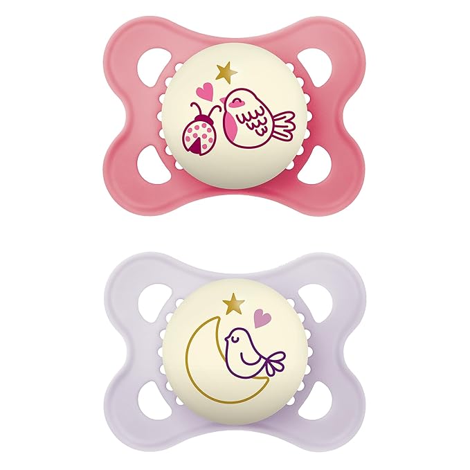 MAM Original Baby Pacifiers 0-6 Months, Binky for Newborn Babies, BPA-Free Skin Soft Silicone Nipple, Glows in The Dark, Developed with Medical Experts, 2 Count, Sterilizer Case, Made in Europe
