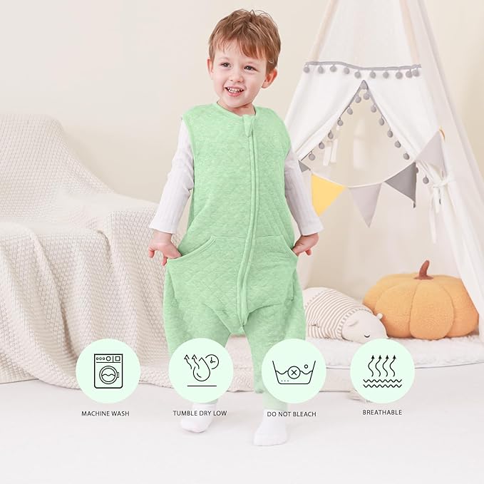 HOMEAL 1.0 TOG Toddler Sleep Sacks, Sleeveless Baby Sleep Sack with Feet, Breathable Toddler Wearable Blanket, 2T-3T, Sage