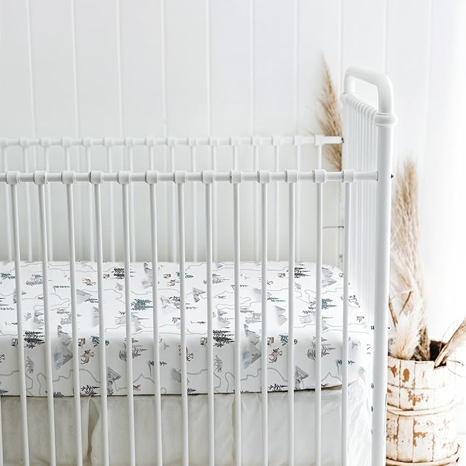 Crib Sheets Neutral - Fitted Baby Crib Sheets Bed for Girl Boy - 2 Pack Standard & Toddler Mattress - Buttery Soft Organic Cotton Blend (Arctic Journey)