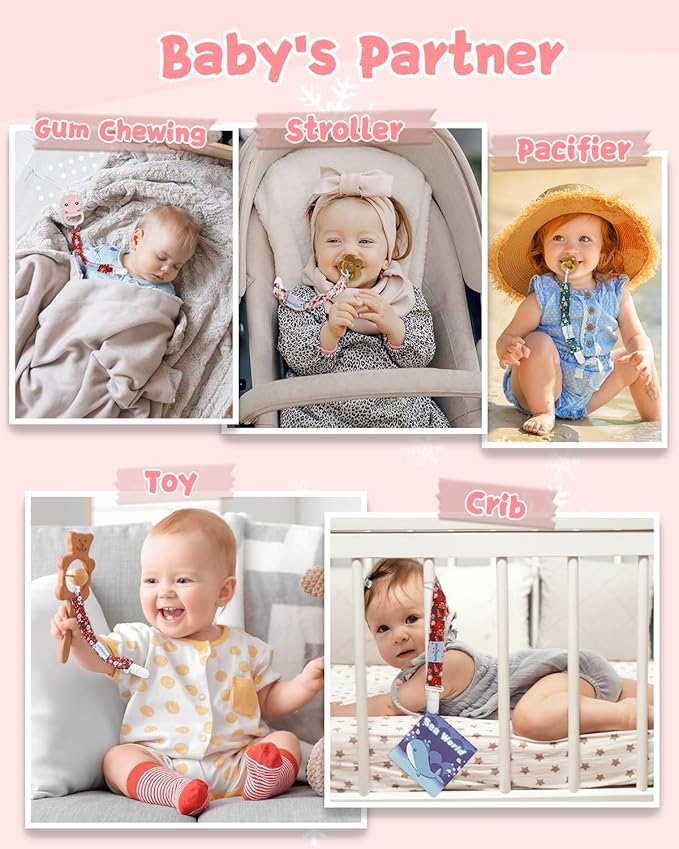 babygoal Baby Christmas Pacifier Clips 8 Pack, Pacifier Holder Clips Fits for Most Pacifier and Binkies 8PS38-B