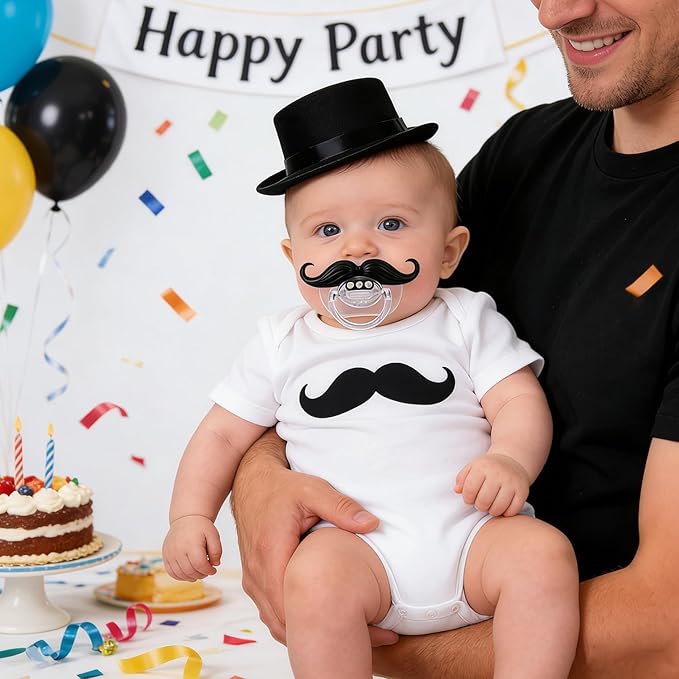 Baby Funny Pacifiers, 2Pcs Mustache Pacifiers for 0-18 Months Babies, Mustache Newborn Pcifiers, Infants Pcifiers for Baby Boys/Girls BPA Free