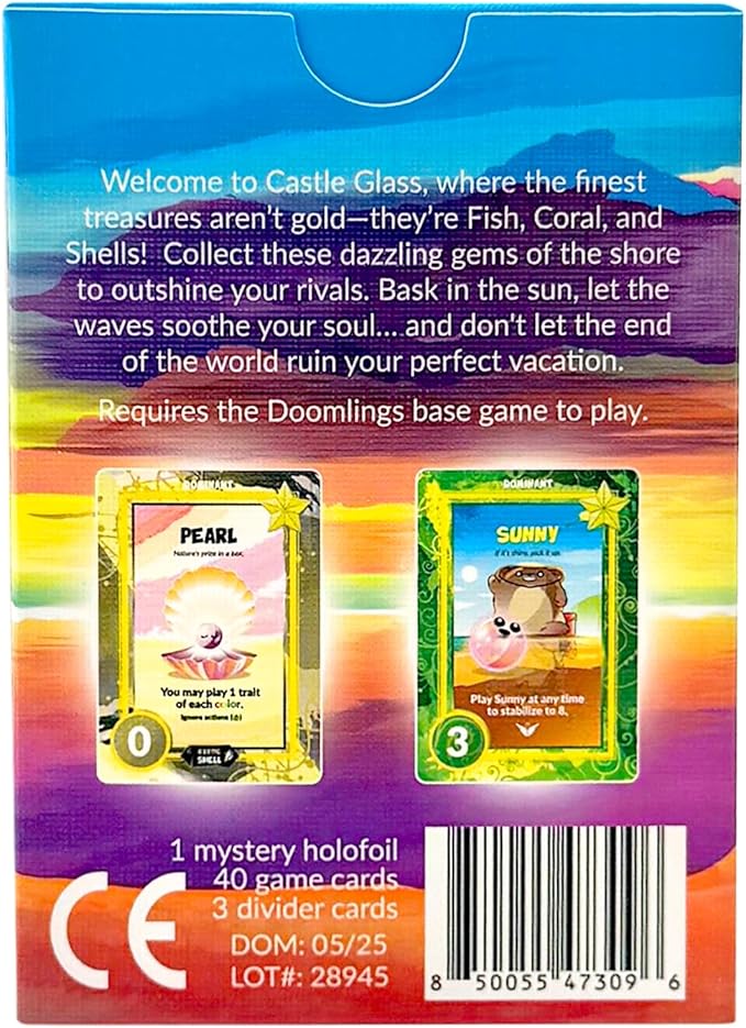 Doomlings Castle Glass Expansion – 37 New Traits, 2 Ages & Mystery Holofoil Card Bolster Pack – Board Game Expansion Adds Fish Shell Coral Classes & Bonus Point System for Collectors & Players