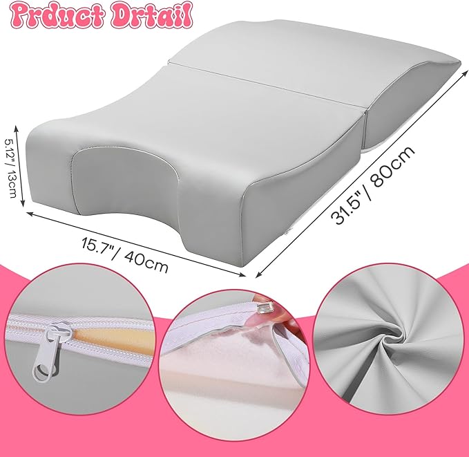 Noverlife Gray Hair Washing Station for Toddler, Ergonomic Design Shampoo Buddy Foam Mat Foldable Sink Hair Washing Neck Support, Comfortable Hair Washing Mat with Zippers Hair Washing Seat for Sink