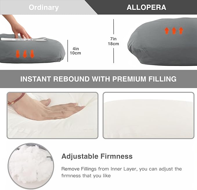 ALLOPERA Pregnancy Pillow, Full Body Maternity Pillow 57 inch, with Removable Washable Cover - Sleep Support for Legs, Back, Neck, Shoulder, HIPS, Belly for Pregnent Women, Velvet Cover(Grey)