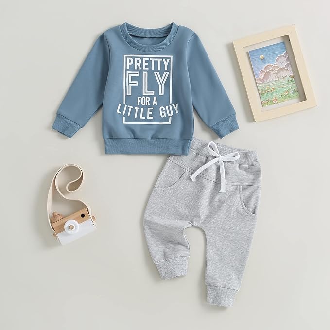 Infant Baby Boy Fall Clothes Set Funny Letter Sweatshirt Pant Outfit Toddler Winter Clothes 6 12 18 Months 2T 3T