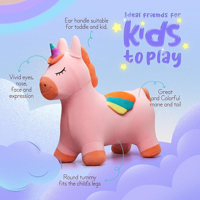 U&C Planet Pink Unicorn Bouncy Horse for Toddlers, Bouncy Animals for Toddlers, Animal Hopper Bouncing Toys Gift for 18 Months 2 3 4 5 6 Years Old Outdoor Indoor with Pump