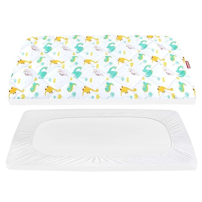 Pack and Play Sheets Fitted, Breathable Thick Playard Lovely Print Cover 39"×27"×5" Compatible with Graco Pack n Play, Dinosaur