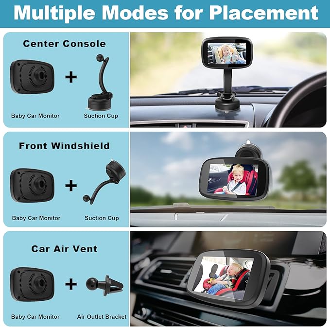 1080P Baby Car Mirror, Shybaby 4.3" Baby Car Camera Monitor with 170° Wide View, HD Night Vision Function and Reusable Sucker Bracket, Safety Rear Facing Cars Set Camera for Infants Kids Toddlers
