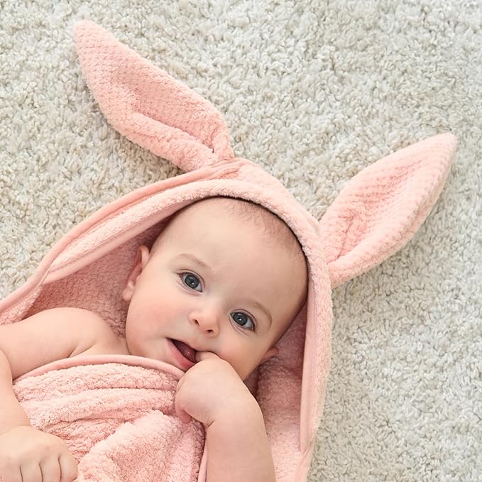 Baby Hooded Towel 2 Pack Bath Towels for Newborn with Animal Design Shower Essentials for Baby Girl Boy and Toddler (Blush Pink & Pink, Medium)