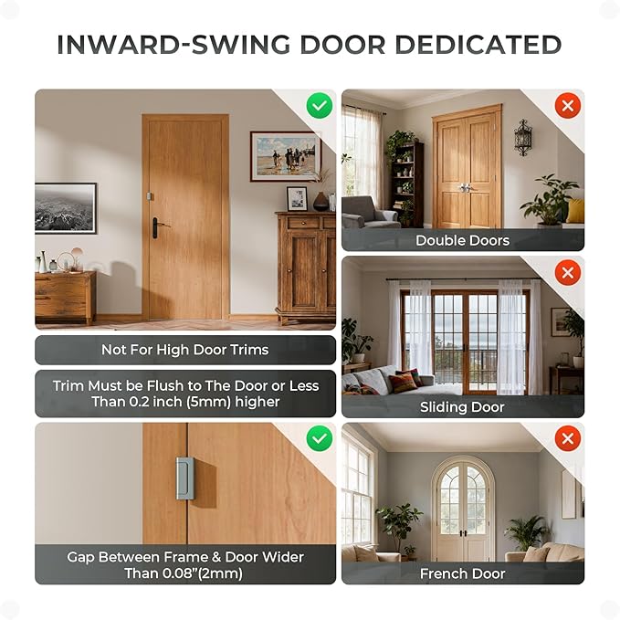 6Pack Home Security Door Reinforcement Lock, Childproof Safety Door Lock Latch Inside Stopper, Add High Security to Prevent Home Unauthorized Entry, Aluminum Construction Finish Grey